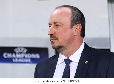 LVIV, UKRAINE - NOVEMBER 25, 2015: Real Madrid Coach Rafael Benitez Looks On During UEFA Champions League Game Against FC Shakhtar Donetsk At Arena Lviv Stadium