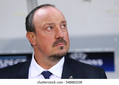 LVIV, UKRAINE - NOVEMBER 25, 2015: Real Madrid Coach Rafael Benitez Looks On During UEFA Champions League Game Against FC Shakhtar Donetsk At Arena Lviv Stadium