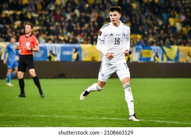 LVIV, UKRAINE - October 12, 2021: Anel Ahmedhodzic player during 2022 FIFA World Cup qualification match between national team of Ukraine and Bosnia and Herzegovina, Ukraine