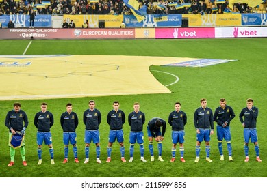 LVIV, UKRAINE - October 12, 2021: Line Up National Team Of Ukraine During 2022 FIFA World Cup Qualification Match, Ukraine