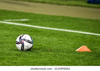 LVIV, UKRAINE - October 12, 2021: Football Ball Close Up During 2022 FIFA World Cup Qualification Match Between National Team Of Ukraine And Bosnia And Herzegovina, Ukraine