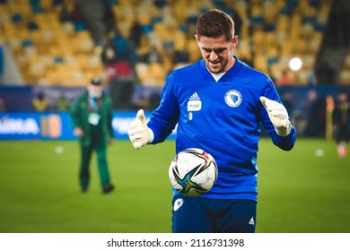 LVIV, UKRAINE - October 12, 2021: Football Player During 2022 FIFA World Cup Qualification Match Between Team Of Ukraine And Bosnia And Herzegovina, Ukraine
