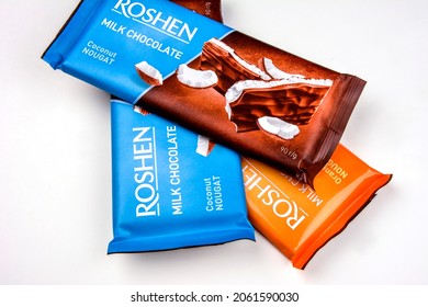 LVIV, UKRAINE - October 2021.: Roshen Milk Chocolate