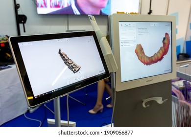 Lviv, Ukraine - October 23, 2019: 3D Modeling In Dentistry In The Manufacture Of Dentures. Open Dental Cad Cam System.