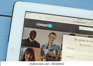 LVIV, UKRAINE - Sept 17, 2015: White Ipad With Linkedin.com Homepage On The Screen. LinkedIn Is A Business-oriented Social Networking Service