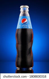 LVIV, UKRAINE - September 03, 2020: Pepsi Soft Drink In A Glass Bottle