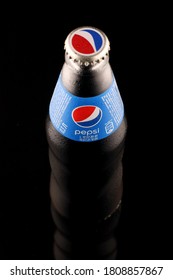 LVIV, UKRAINE - September 03, 2020: Pepsi soft drink in a glass bottle