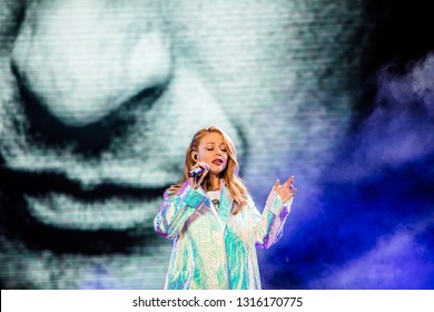 Lviv, Ukraine - September 15, 2018: Kuzma 50, Great Concert Of Skriabin Band. Ukrainian Singer Tina Karol.