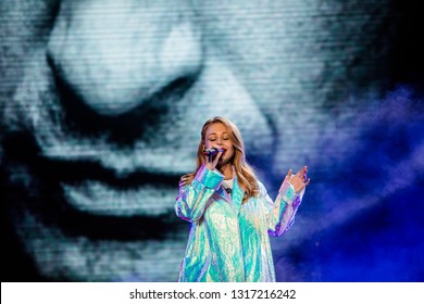 Lviv, Ukraine - September 15, 2018: Kuzma 50, Great Concert Of Skriabin Band. Ukrainian Singer Tina Karol.