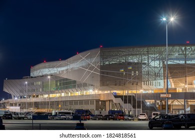 LVIV, UKRAINE - September 20, 2020: Football Stadium At Night Arena Lviv