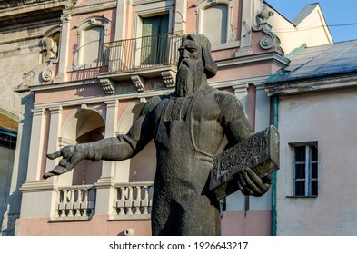Lviv. Ukraine. September, 2020.Statue of Ivan Fedorov in second hand book market, Lviv, Ukraine, First Person to Publish Book