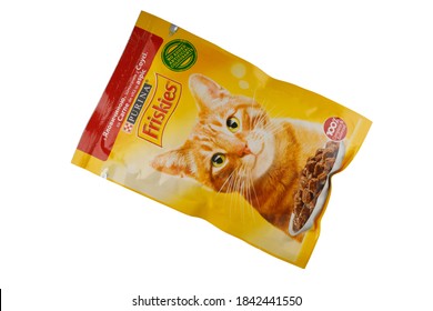 LVIV, UKRAINE - September 22, 2020: Friskies Cat Food In The Package