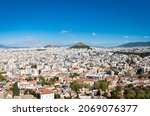 Lycabettus Hill in Athens. Cityview to the capital city of Greece, Europe during a blue sky summer day.