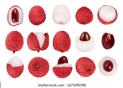 lychee fruit isolated on white background with clipping path and full depth of field, Set or collection