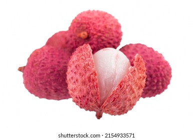 Lychee fruit isolated on white background. Tropical exotic fresh ripe fruit. Litchi chinensis. Clipping path