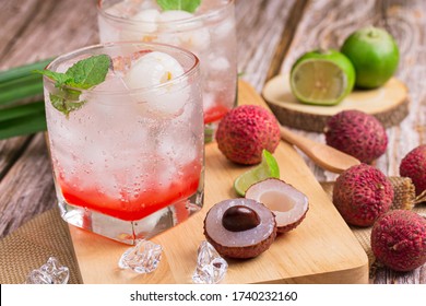 Lychee Juicy Punch Drink With Mint In Glass