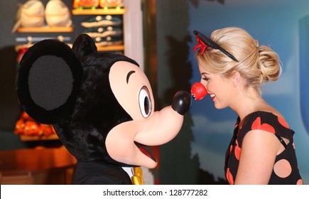 Lydia Bright Aka Lydia Rose Bright At Volunt-ears With Mickey Mouse At Disney Store For Red Nose Day, London. 14/02/2013 Picture By: Henry Harris