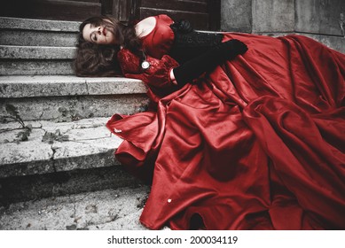 victorian red gown