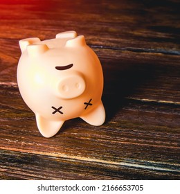 Lying dead piggy bank. High debt and depleted savings. Empty budget. Bankruptcy and business closure. High inflation. Depletion of financial reserves. Saving the economy. Poverty. Social Issues - Shutterstock ID 2166653705