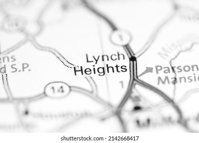 Lynch Heights. Delaware. USA on a geography map