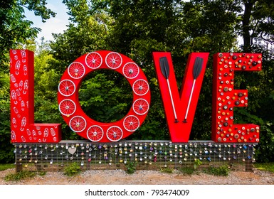 Lynchburg, VA - Aug 13 2017: Various declarations of love are abound at this park along the James River.