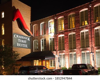 Lynchburg, Virginia / USA - August 8, 2020: The Craddock Terry Hotel, a repurposed shoe factory in Lynchburg, Virginia, photographed on August 8, 2020.