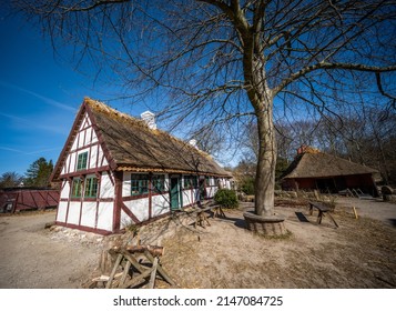 Lyngby, Denmark - March 26 2022: Old Farm House In The Open Air Museum.