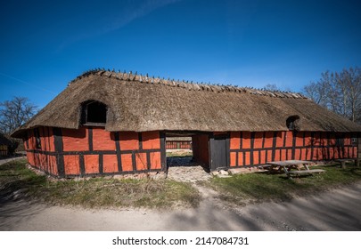 Lyngby, Denmark - March 26 2022: Old Farm House In The Open Air Museum.