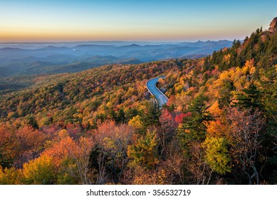 Lynn Cove Viaduct snakes along the side of Grandfather Mountains along the Blue Ridge Parkway in North Carolina