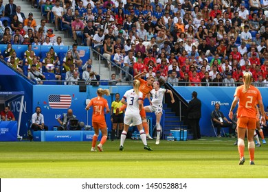 Lyon, France - 07 July 2019: Rose Lavelle (right) Challenges Vivienne Miedema (left) In The AirUSA V Netherland's FIFA Women's World Cup 2019 Final