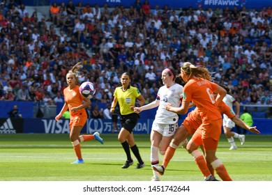 Lyon, France - 07 July 2019:  Rose Lavelle Passes The Ball Evading A Challenge, USA V Netherland's FIFA Women's World Cup 2019 Final