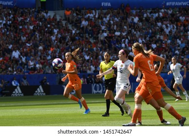 Lyon, France - 07 July 2019:  Rose Lavelle Passes The Ball Evading A Challenge, USA V Netherland's FIFA Women's World Cup 2019 Final