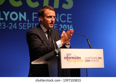 Lyon, FRANCE : 09/24/2016 : Emmanuel Macron, former Minister of the Economy, is present at the European summit of reformists in Lyon, to discuss the future of Europe with many personalities.