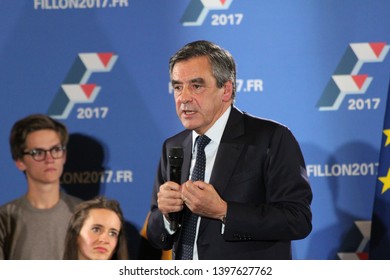 Lyon, FRANCE - 10/06/2016 : François Fillon Is Campaigning For The Right-wing Primary For The Presidential Election. He Holds A Meeting In Lyon Whith Several Supporters, Including Laurent Wauquiez.