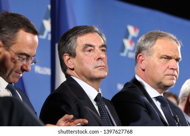 Lyon, FRANCE - 10/06/2016 : François Fillon Is Campaigning For The Right-wing Primary For The Presidential Election. He Holds A Meeting In Lyon Whith Several Supporters, Including Laurent Wauquiez.