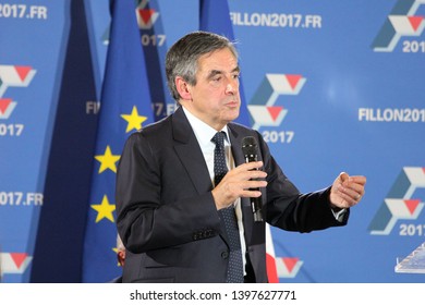 Lyon, FRANCE - 10/06/2016 : François Fillon Is Campaigning For The Right-wing Primary For The Presidential Election. He Holds A Meeting In Lyon Whith Several Supporters, Including Laurent Wauquiez.