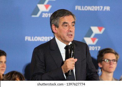 Lyon, FRANCE - 10/06/2016 : François Fillon Is Campaigning For The Right-wing Primary For The Presidential Election. He Holds A Meeting In Lyon Whith Several Supporters, Including Laurent Wauquiez.