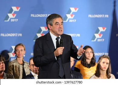 Lyon, FRANCE - 10/06/2016 : François Fillon Is Campaigning For The Right-wing Primary For The Presidential Election. He Holds A Meeting In Lyon Whith Several Supporters, Including Laurent Wauquiez.