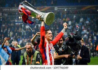 LYON, FRANCE - 16 May, 2018: Fernando Torres Celebrate Victory With The UEFA Cup Europa League At The Groupama Stadium, France