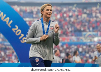 LYON, FRANCE - 7 JULY, 2019: Jill Ellis Head Coach Of USA Seen After The 2019 FIFA Women's World Cup Final Match Between USA And Netherlands.