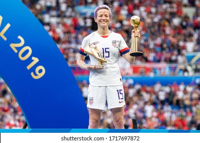 LYON, FRANCE - 7 JULY, 2019: Megan Rapinoe Of USA Holds A Trophy After The 2019 FIFA Women's World Cup Final Match Between USA And Netherlands.