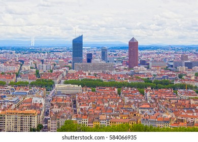 Lyon, France - Aerial View Of The City Panorama