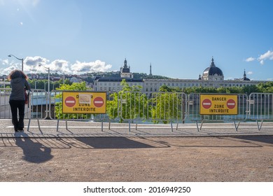 Lyon, France, April 30, 2020.Total Lockdown In The City Of Lyon Due To The Global Covid-19 Pandemic. The Banks Of The Rhône Are Closed