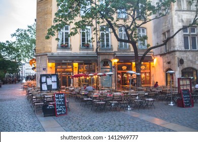 Lyon, France - May 16, 2019:  'Bouchon'  A Traditional Local Restaurant In Lyon That Serves Traditional Lyonnaise Cuisine Copped With A Convivial Atmosphere And A Personal Relationship With The Owner 