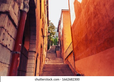 Lyon, France - May 7, 2019. Old medieval stair in lyon