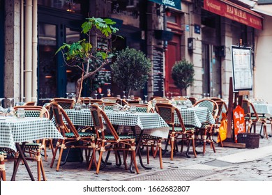 Lyon, France - May 9, 2019: Street And Cafe Scene In Old Lyon, France