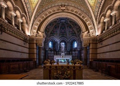 Lyon, France - Sep 27, 2020: Inside the Basilica of Notre-Dame of Fourviere, La Basilique Notre Dame de Fourviere in Lyon, France, Europe