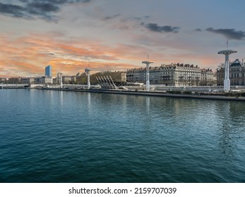 Lyon Old City On River Rhone During A Spring Sunset