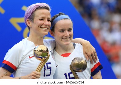 Lyon, Rhone, France On July 7, 2019. FIFA Women's World Cup France 2019 - Final USA Vs NED. Victory For Team USA,  Megan Rapinoe (USA) And Rose Lavelle