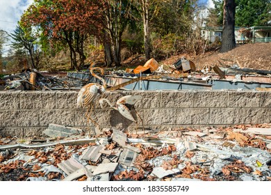 Lyons, Oregon, USA - October 17th, 2020: Ruins Of The Residential Building After Wild Fire